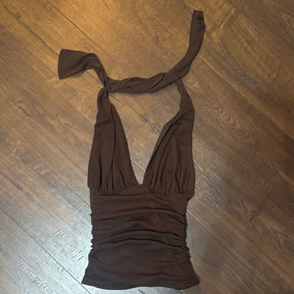 Brown Halter Ruched Camisole Top